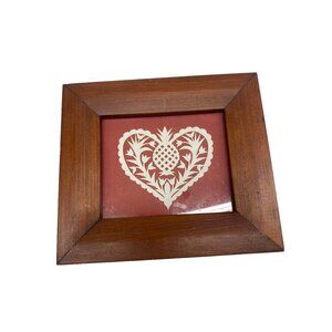 Handcrafted Wooden Frame With Pineapple Heart Scherenschnitte Artwork